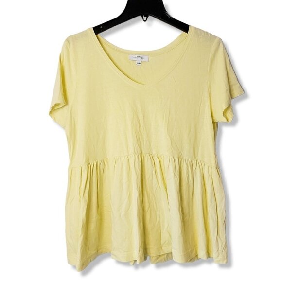 PASTEL Yellow Babydoll Vneck Tee - Picture 1 of 3